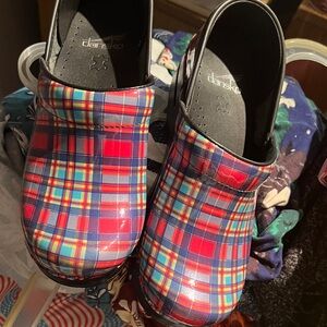 Dansko plaid clogs